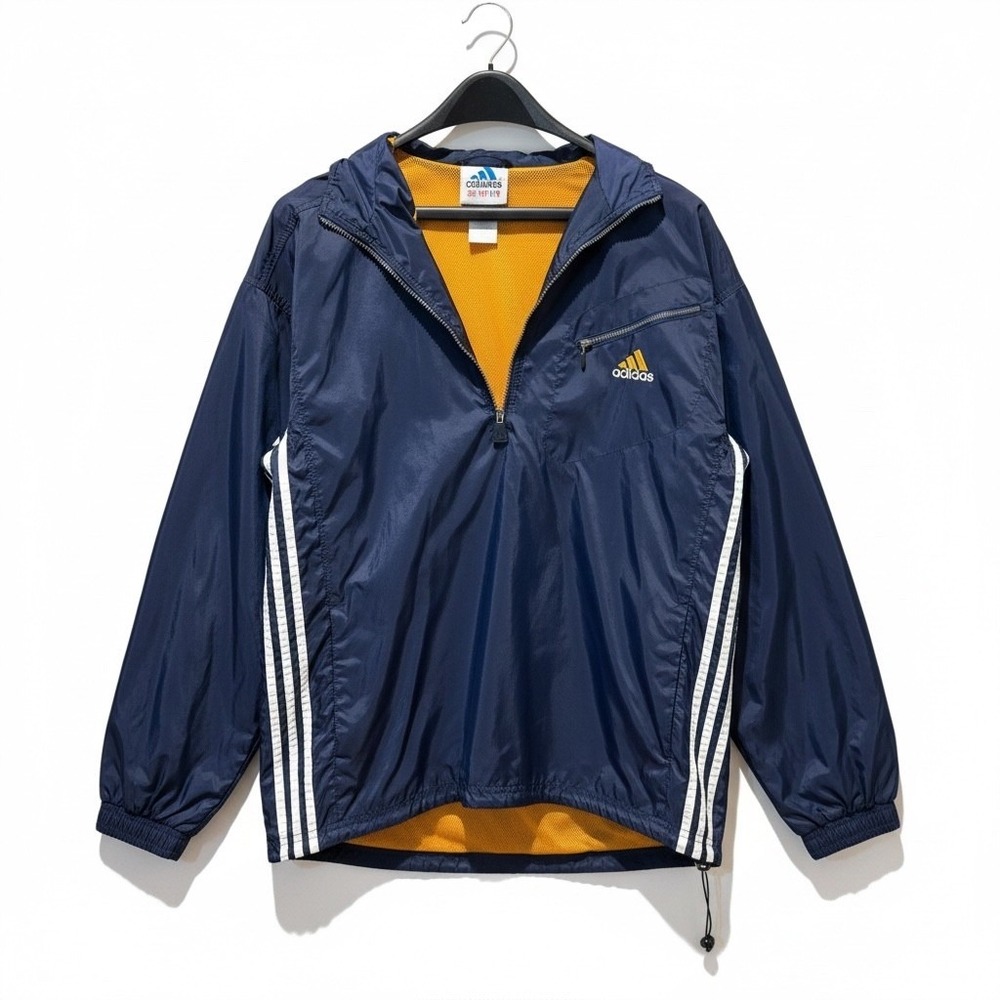 Vintage 90s Adidas Half Zip Windbreaker Jacket Men L Navy Gold Mesh Lined Sport